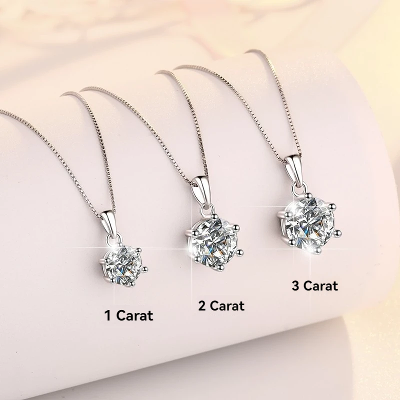 Apaison 1/2/3 ct Moissanite Necklaces Pendant For Women Top Quality 100% 925 Sterling Silver Clavicle Chain Fine Jewelry Gift