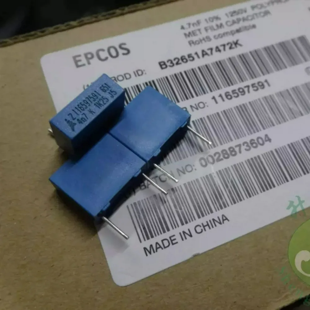 

10pcs/lot EPCOS 0.0047uf/1250v 4.7nf 4700pf 4n7 472 Brand New 10mm Film Capacitor B32651A7472K