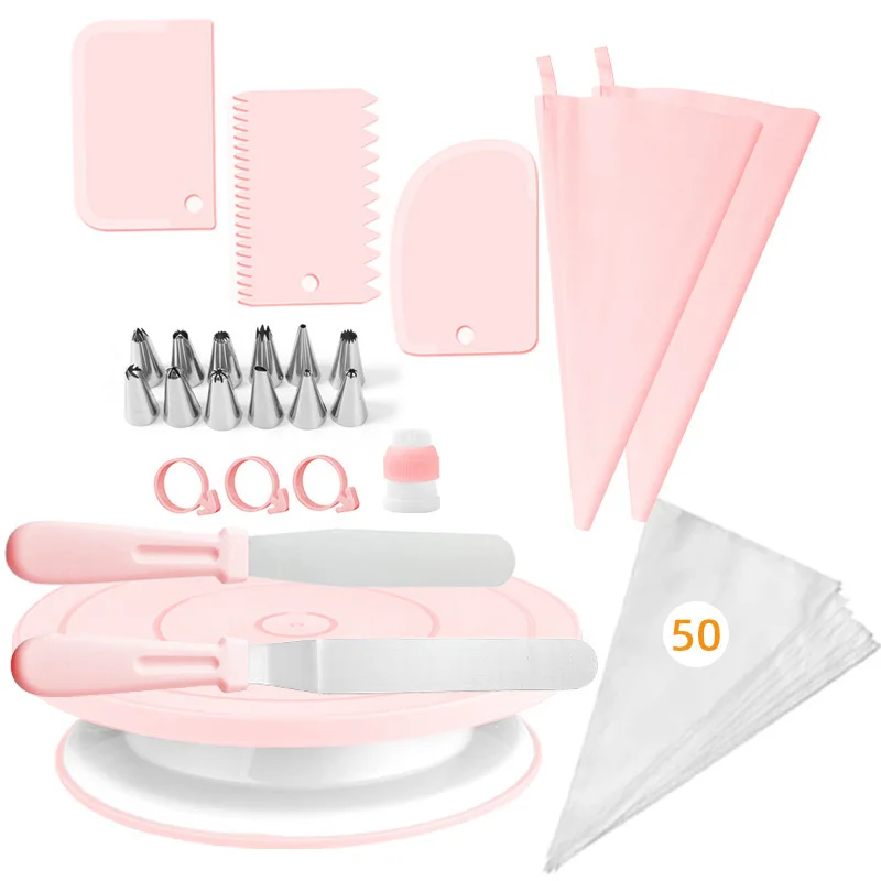 74pcs Newest Cake Decorating Supplies Kit Happy Birthday Whole Set Cake Tool Turntable Piping Bag Scraper Baking Accessories