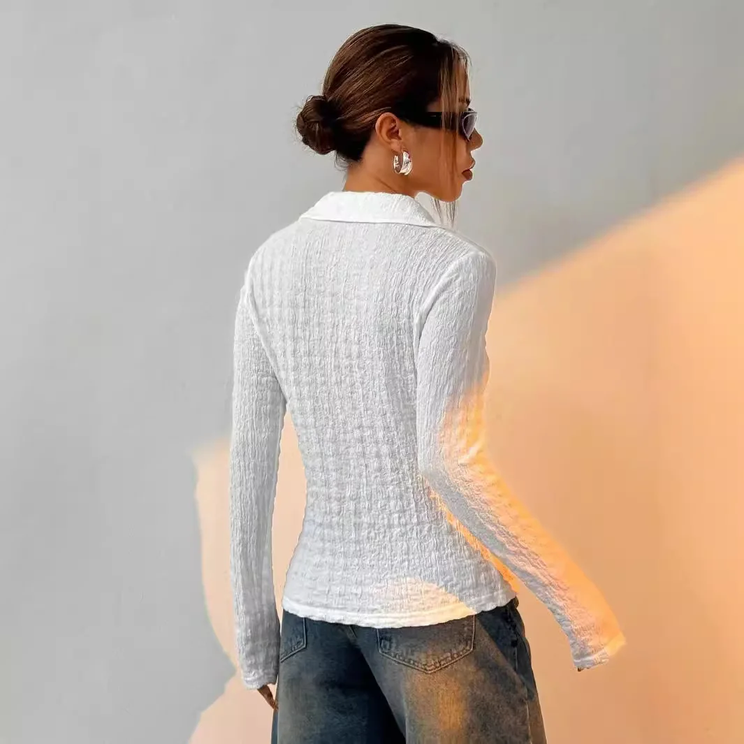 2025 camisetas chemise femme chic elegant Spring summer long-sleeved lapel solid color shirt beach bohemian versatile shirt top