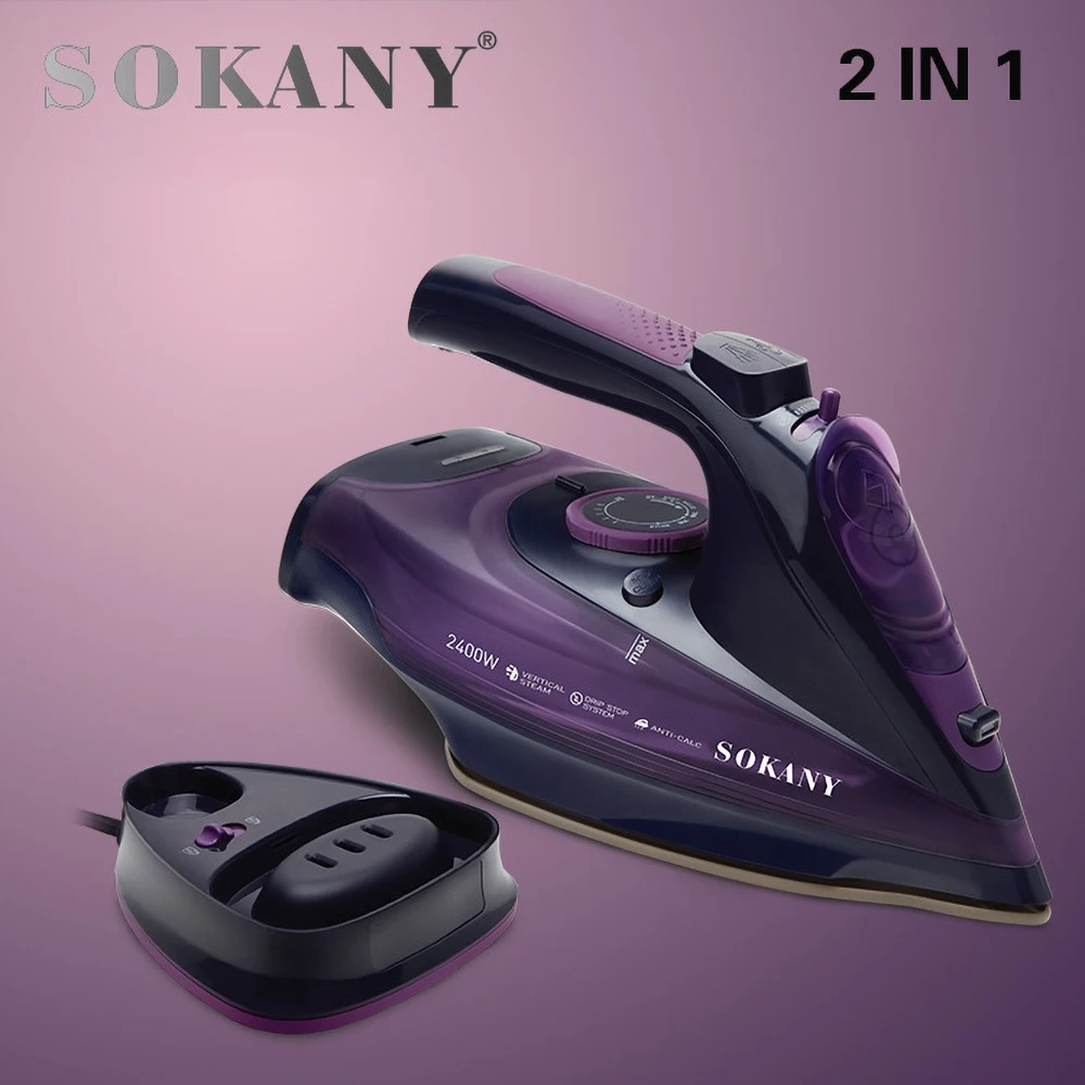 Sokany Powerful 2 in 1 Handheld Corded Cordless 2400W Pressing Iron Electric Steam Iron For Laundry With Self-Cleaning Function