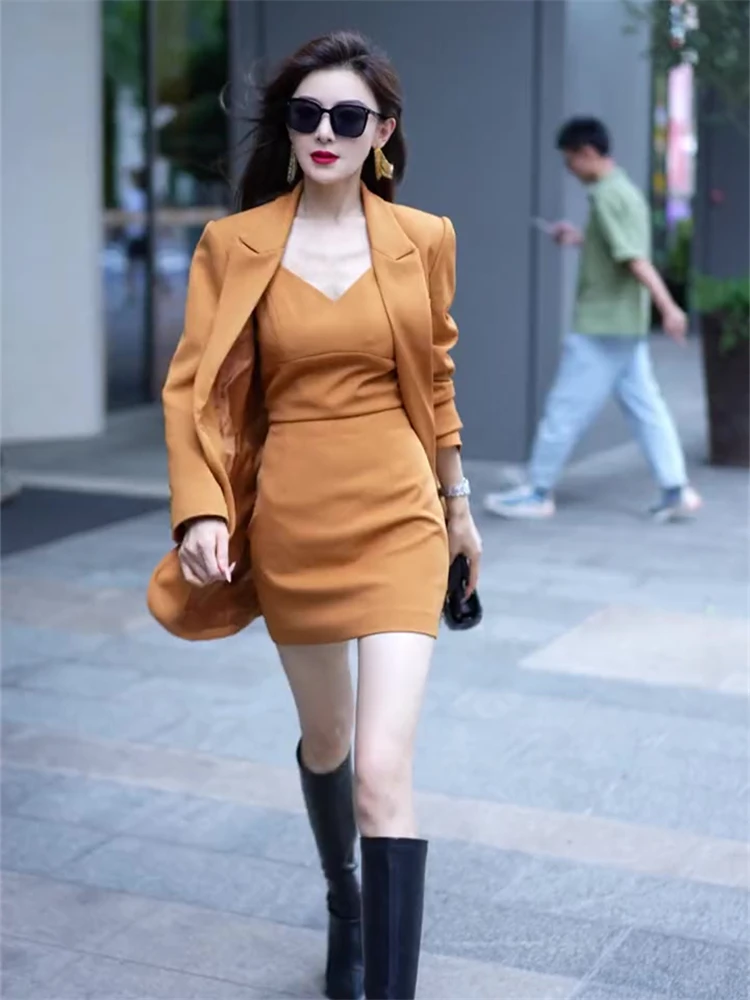 Moda conjunto de duas peças para as mulheres primavera nova tendência versátil vestido high-end terno jaqueta conjunto viajando elegante temperamento conjunto