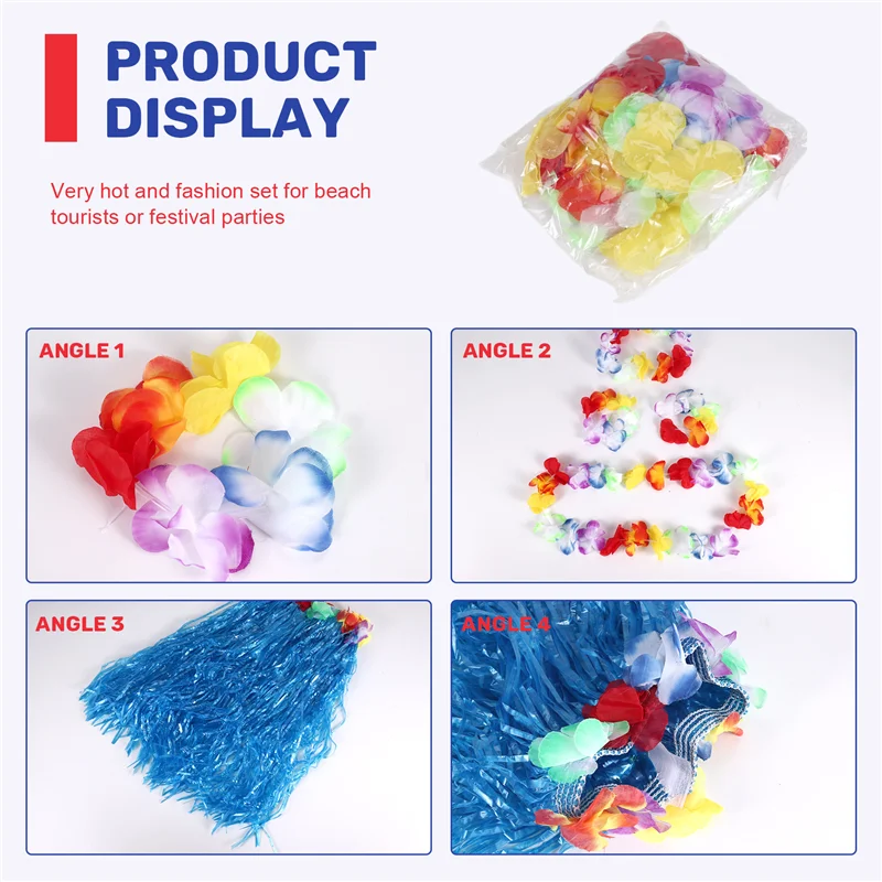 Hot Kf-6 Set hawaiano erba gonna fiore Hula Lei polsino ghirlanda costume in maschera