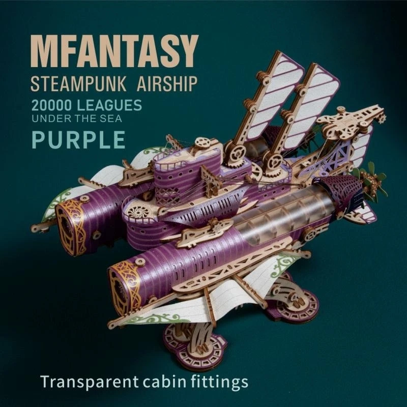 3D Wooden Puzzle Steampunk Airship Model Building Block Kits Submarine Handicraft Masterpiece DIY Assembly Toy Kids Adults Gift