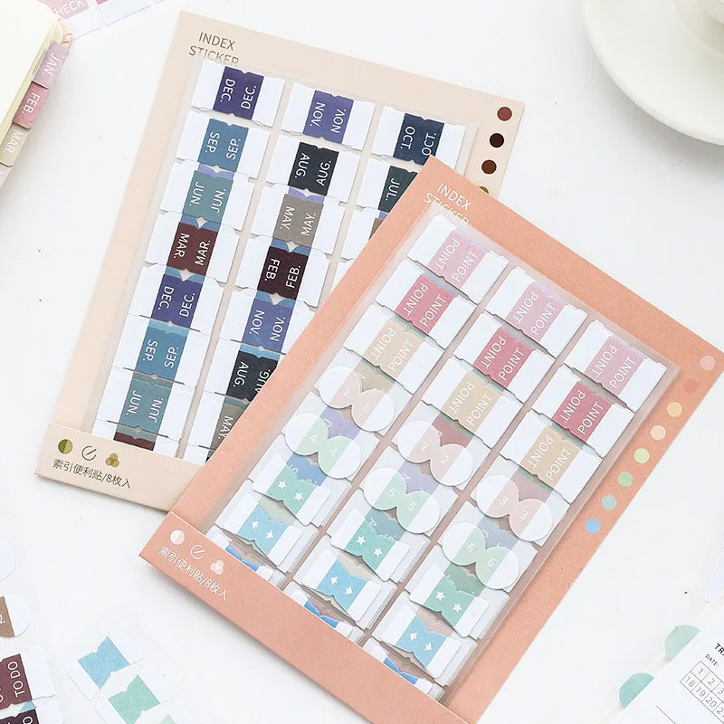 8 Sheets Morandi Color Index Stickers Self Adhesive Categorized Label Tag Marker Paper for Diary Agenda Planner Writable Sticker