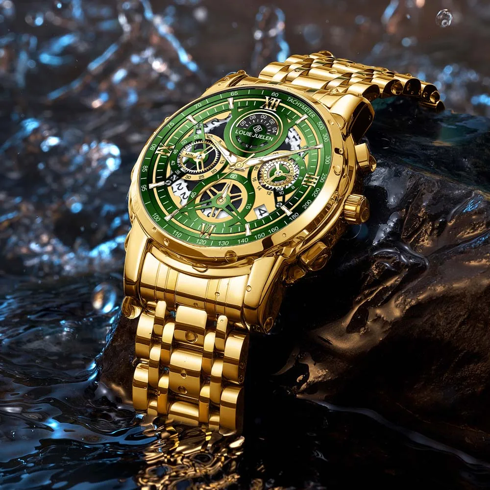LOUIE JUELEN New Men's Quartz Multifunction Skeleton Design Stylish Business Men 's Quartz Wristwatch часы мужские наручные