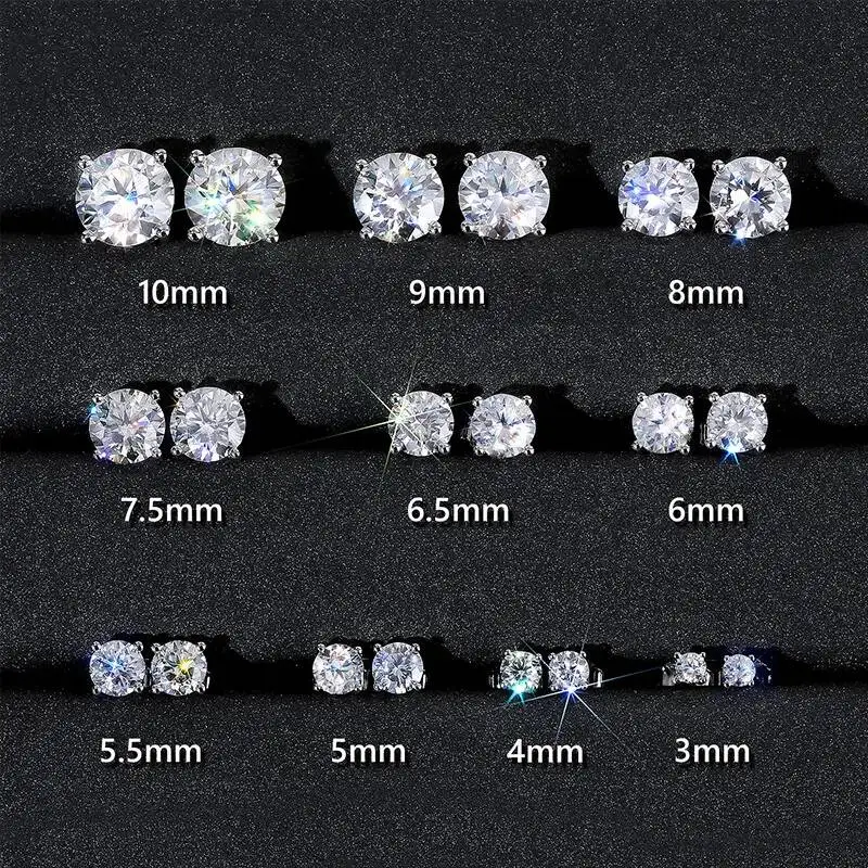 

RINNTIN Classic Mossanite Earrings Luxury Jewelry Gifts 925 Sterling Silver GRA VVS Moissanite Diamond Ear Stud for Men Women