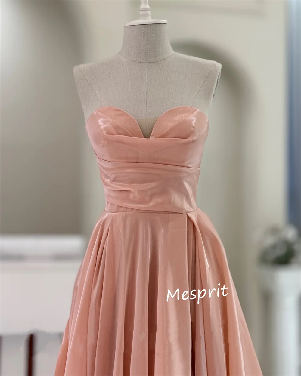 تخصيص Charmeuse الطية الحبيب الرقبة ألف خط فساتين طويلة مناسبة مخصصة بسيطة أنيقة حفلة عالية الجودة
