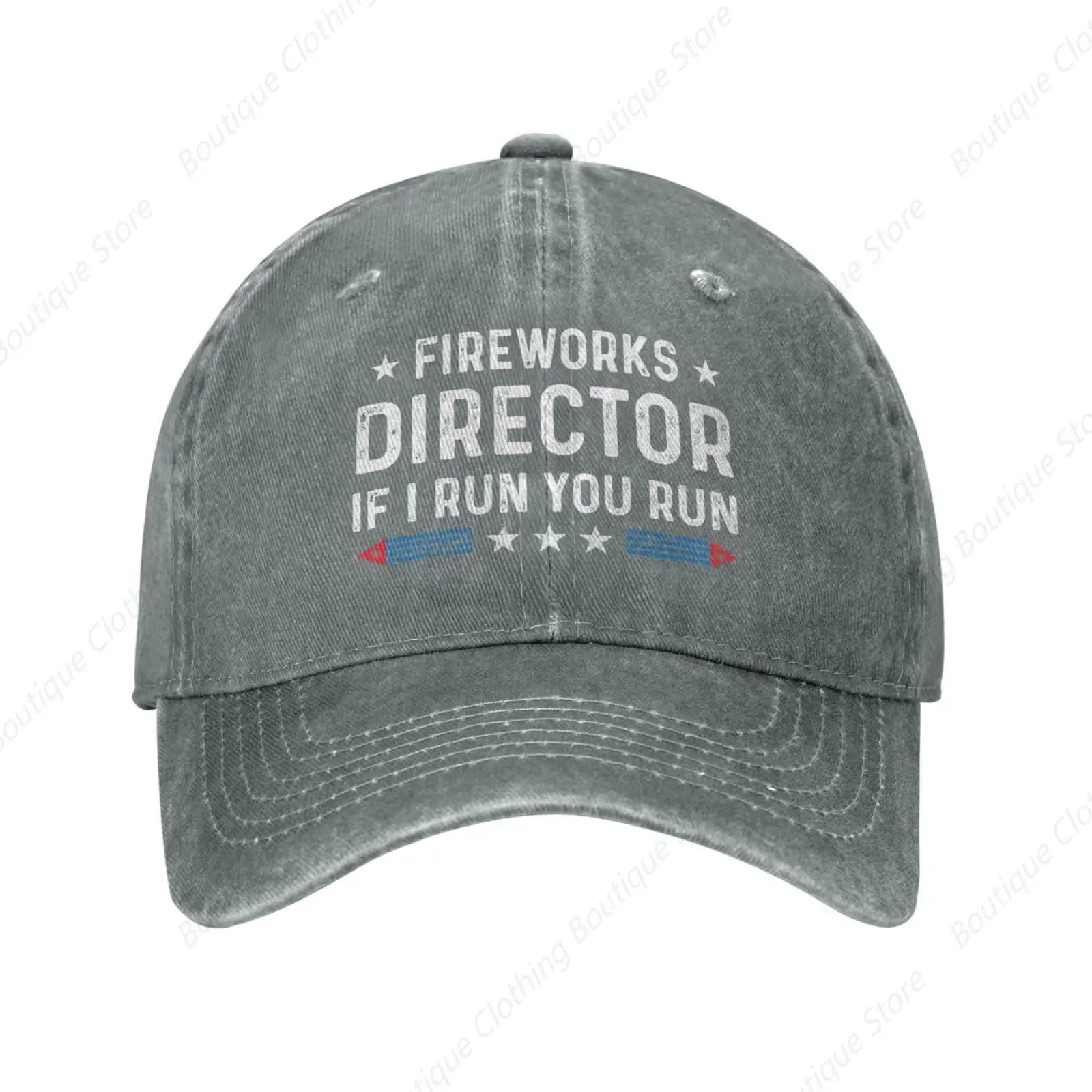 Funny Hat Fireworks Director If I Run You Run Hat Men Baseball Caps Vintage Caps Blue