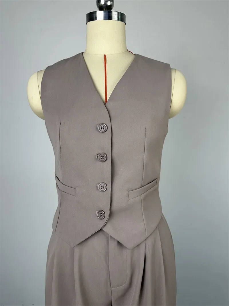 Yuzhexi feminino único breasted colete calças duas peças terno verão chique cinza cáqui commuter blazer pantaloon conjuntos