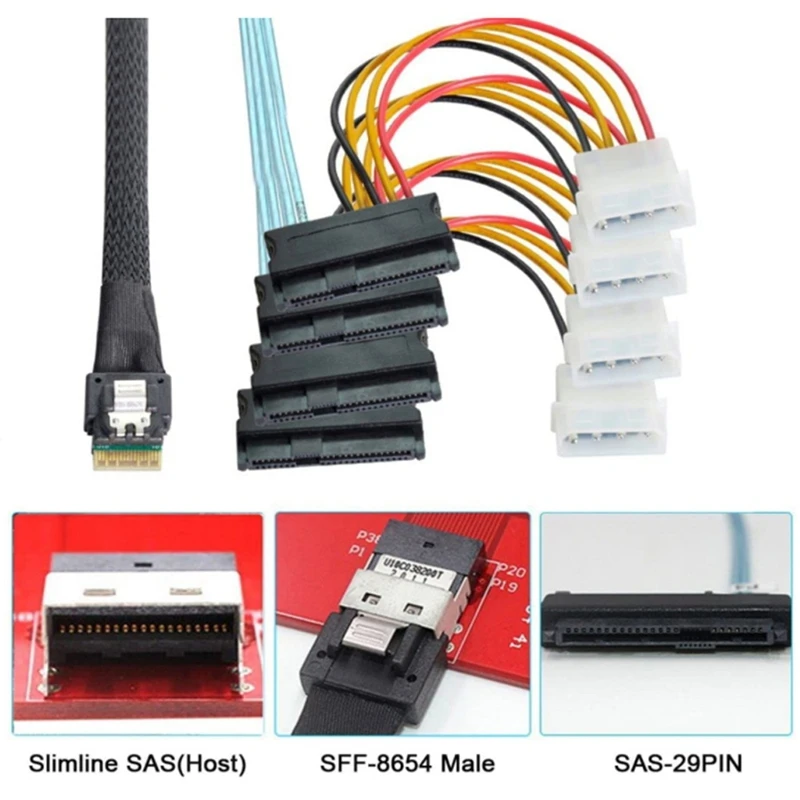 PCIE SAS 4.0 38pin SFF-8654 4i 38pin Host to 4X SFF-8482 with 4P Power Cable-A63M view 3