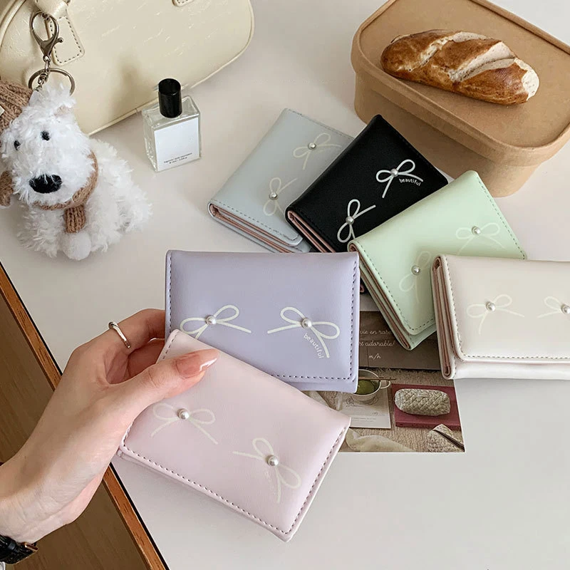 Fashionable And Versatile Bow Tie Women S Outdoor Wallet Cute Pearl Coin Purse