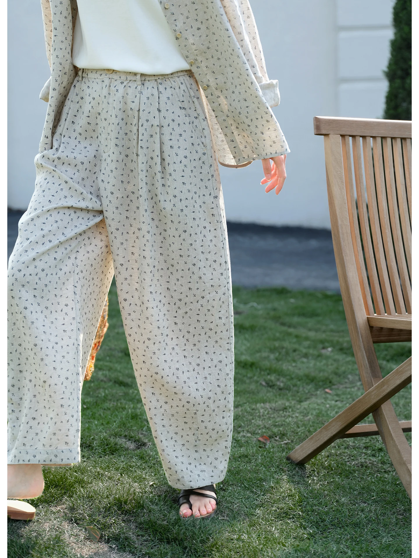 

Washed Linen Wide Leg Pants Women's Casual Artistic Leisure Retro Style Pocket Detail Natural Waist Button Closure Straight Hem