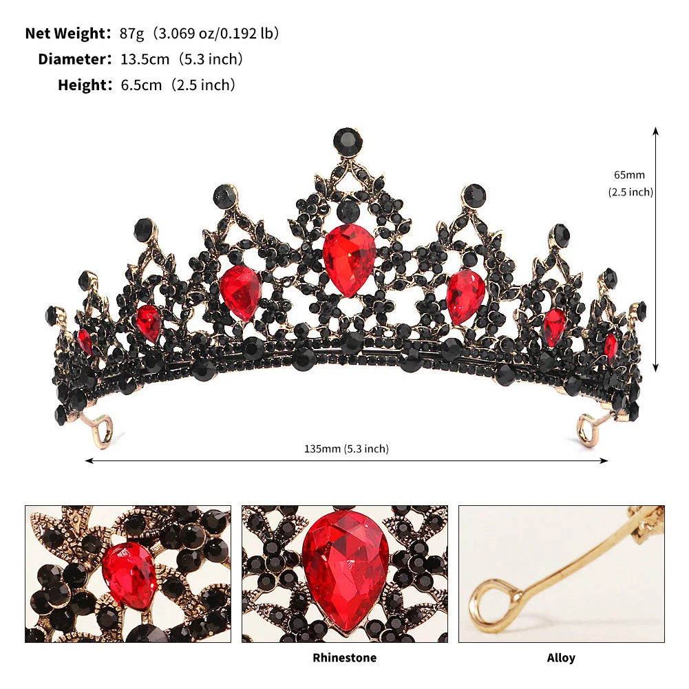 Rote Luxus Braut Hochzeit Krone handgemachte Strass elegante Tiara Halloween rote Kollektion Haarbänder Kopfschmuck Zubehör – Detail 3
