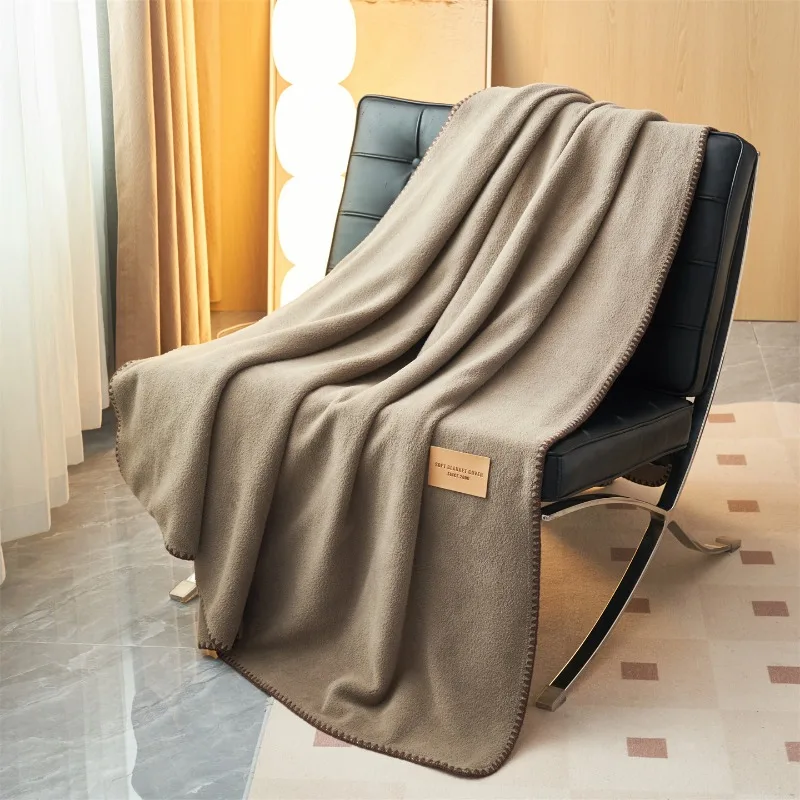 

2025 new solid color simple camel wool shell edge blanket nap sofa cover blanket double four seasons blanket