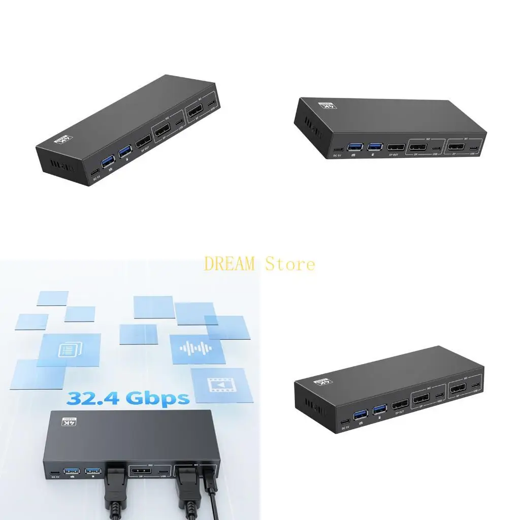 

2 Port DisplayPort USB3.0 KVM Switcher For PC Keyboards Mouse Printer Scanners best sale