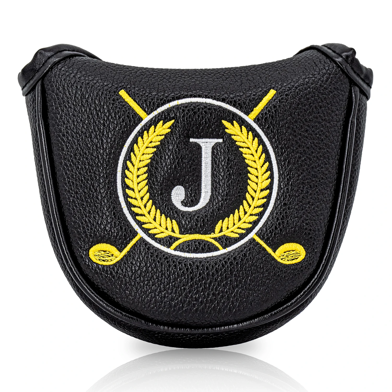 1PC Letter J Wreath Embroidery Mallet Golf Putter Headcover, PU Protective Sleeve, Soft Thick Inner Lining, Magnetic Closure