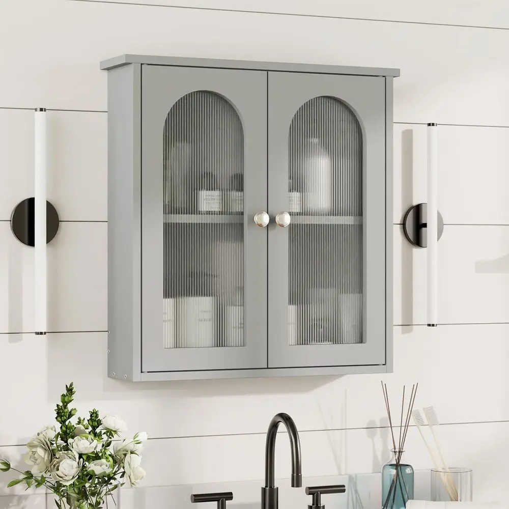 

Grey Wall-Mounted Arched Medicine Cabinet for Bathroom, Laundry, and Kitchen Storage