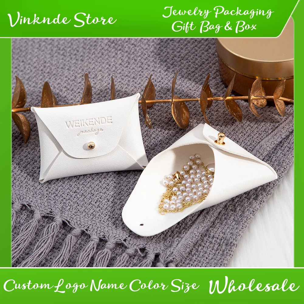 

Exquisite Pu Leather Jewelry Bags Custom Logo Simple Ring Necklace Earrings Storage DIY Snap Style Daily Travel Portable Storage