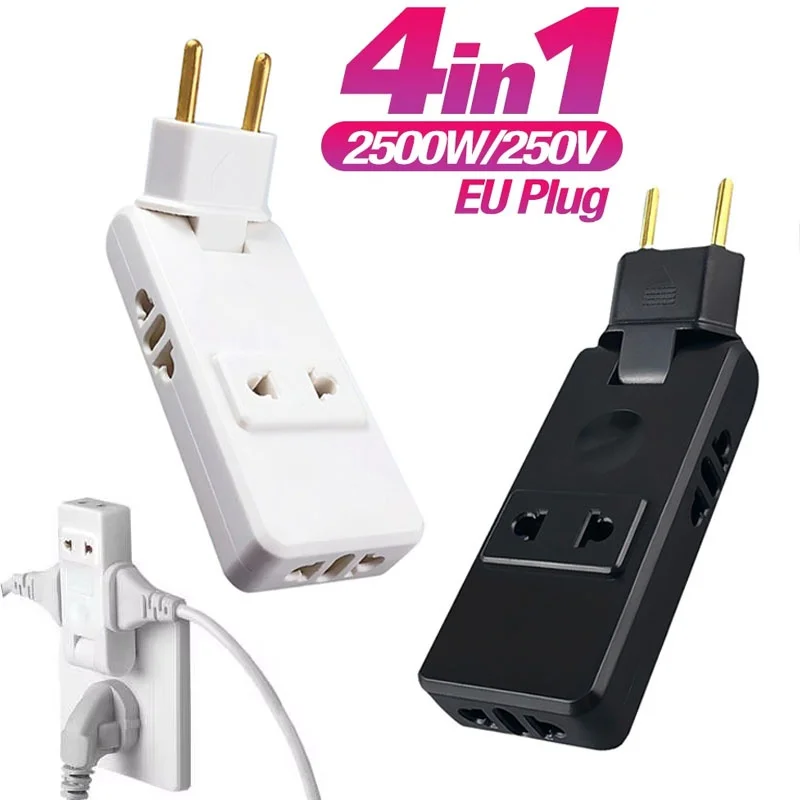 4 In 1 EU Plug Socket 180° Rotatable Foldable France Spain Plug Converter Outlet US To EU Plug Adapter Portable Travel Sockets