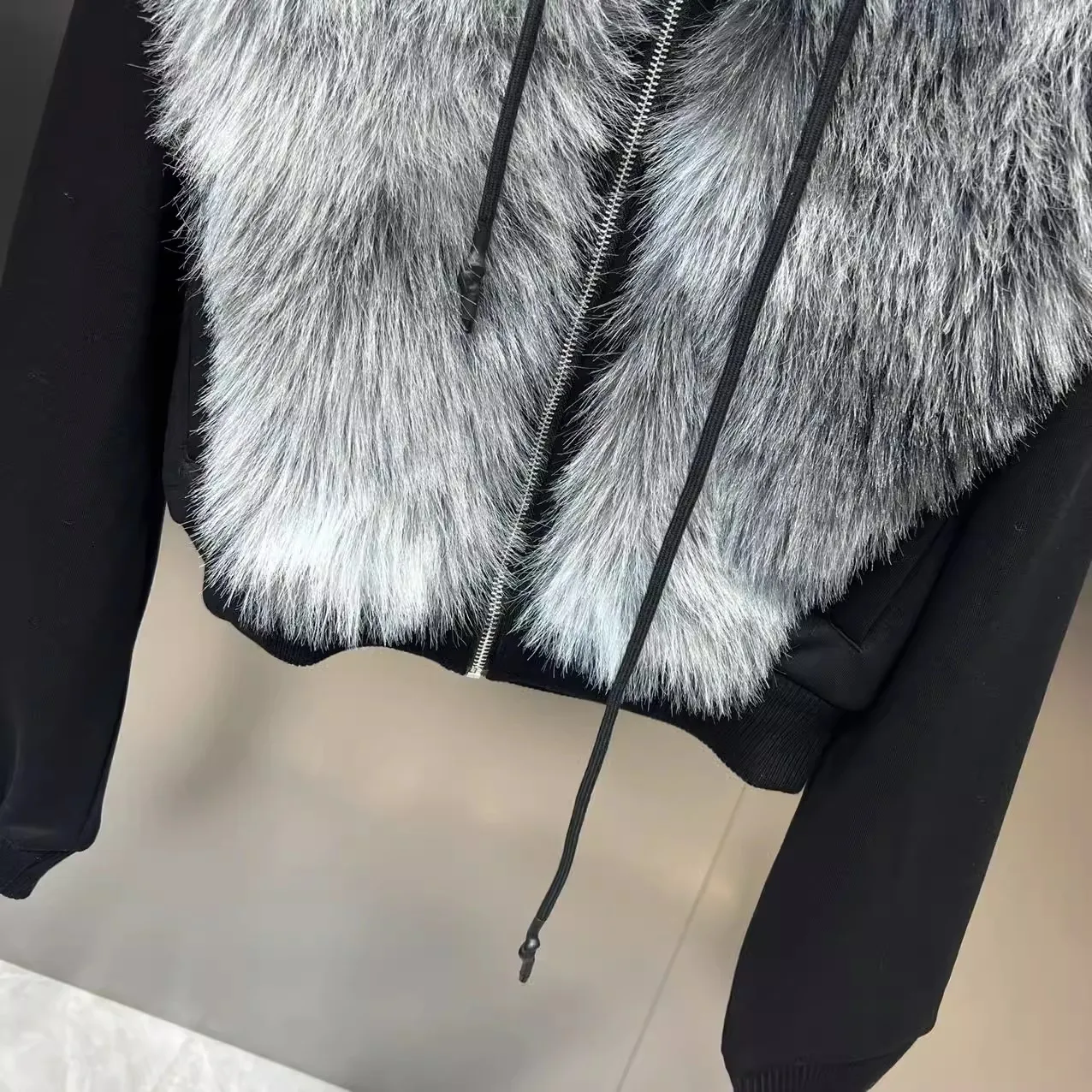 2024 Spring New Hooded long sleeves Faux fox fur patchwork Jacket Loose Street Fashion Sweatshirt Hoodies for Women Y4844