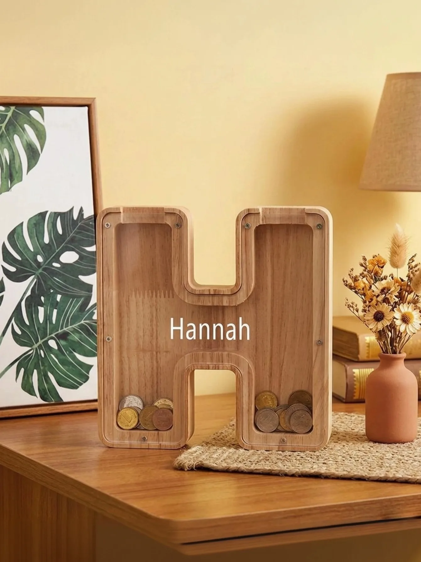 1 set Custom Name Letter Piggy Bank Wooden Alphabet Money Box Personalized Coin Bank Storage Box Home Decor Gift