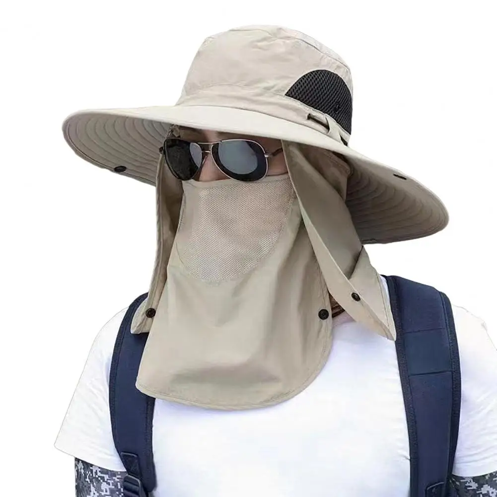 

Men Fisherman Hat Wide Brim Breathable Mesh Design Quick-Drying Bucket Hat with Neck Shawl Face Guard Outdoor Fishing Hat Mesh