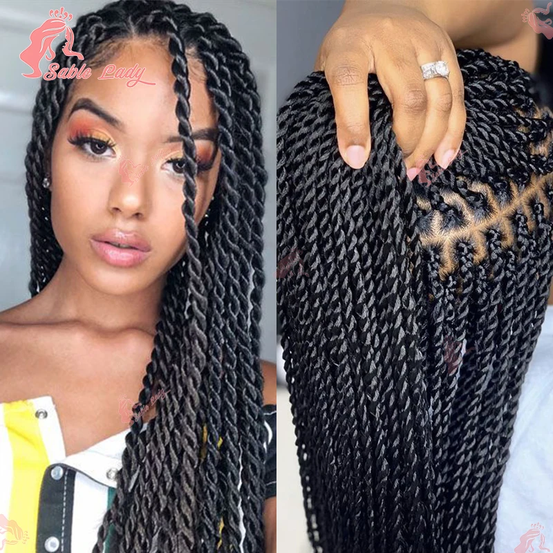 

36" Synthetic Full Lace Braided Wigs Braids Hair Wig Lace Front Twist Braiding Knotless Box Braid Wig For Black Women Sable Lady