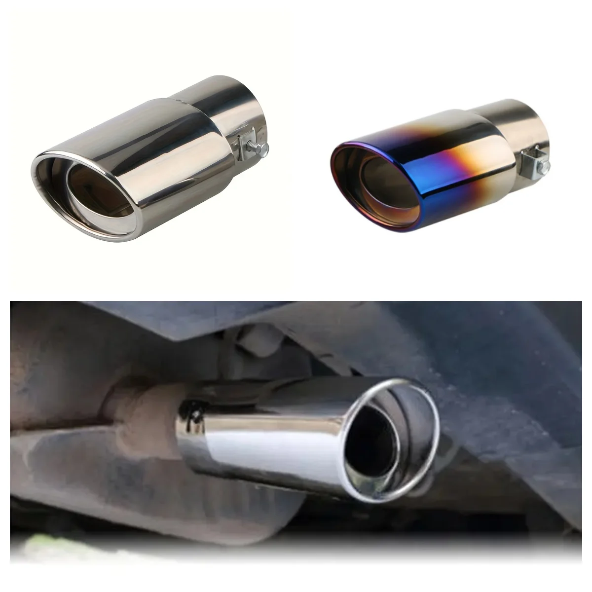 

For GM Tailpipe Exhaust Pipe Bright Silver Muffler Grill Blue Metal Stainless Steel Decorative Muffler Modified Direct Style