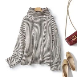 Ethereal MD 2026 YAZHIMEI spring new style of Casual slouchy style color line design sense high neck short version knit