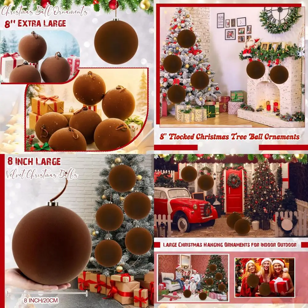 

Набор очень больших бархатных рождественских шаров, 8 дюймов, флокированные праздничные украшения, гигантские рождественские шары для рождественской елки, праздничный интерьер D