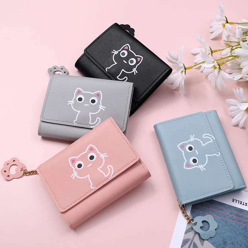 

Cartoon Cat Wallet for Women Folding Leather Change Purse Girls Bank Credit Card Wallet Portable Hasp Billfold Lady's Purse