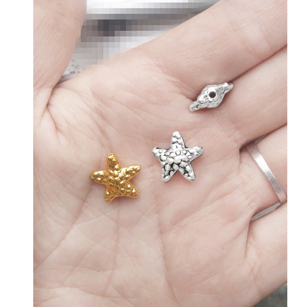 40pcs Starfish Beads For Jewelry Making Diy Handicraft Keychain Bracelets Space Loose Gold Silver Parts Fatter Metal Accessories - view 6