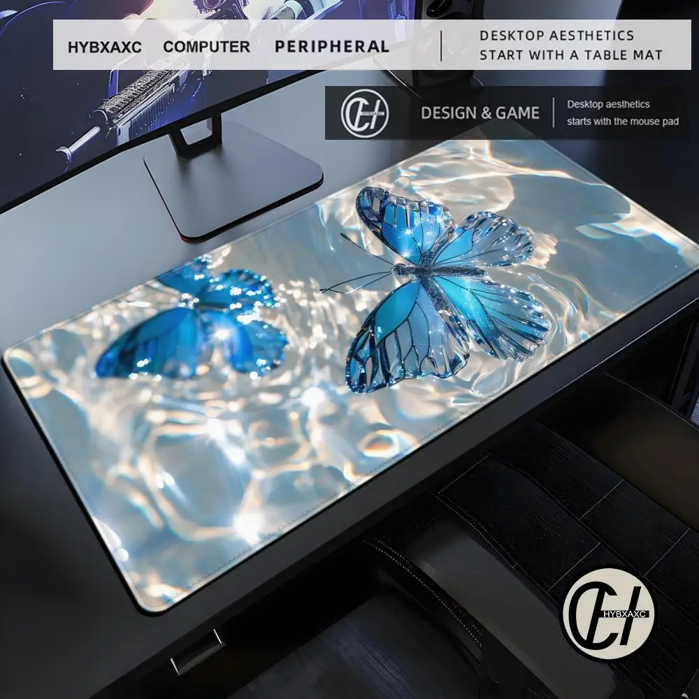 Blue butterfly water ripple mousepad and anti-slip rubber HYBXAXC are suitable for computer mechanical keyboards and office use