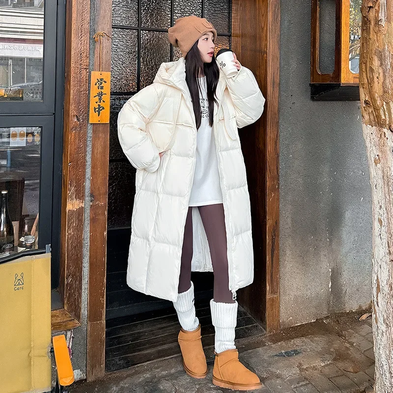 موضة الشتاء سميكة فوق الركبة سترة الإناث فضفاضة سحابات جيوب مقنعين تصاميم معطف دافئ النساء سترات لباس خارجي طويل