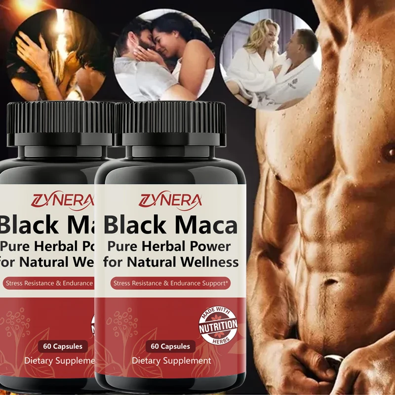 Cápsulas de extrato de maca preta para homens, força muscular, imunidade, vitalidade, saúde, resistência, foco, suplemento de desempenho para adultos