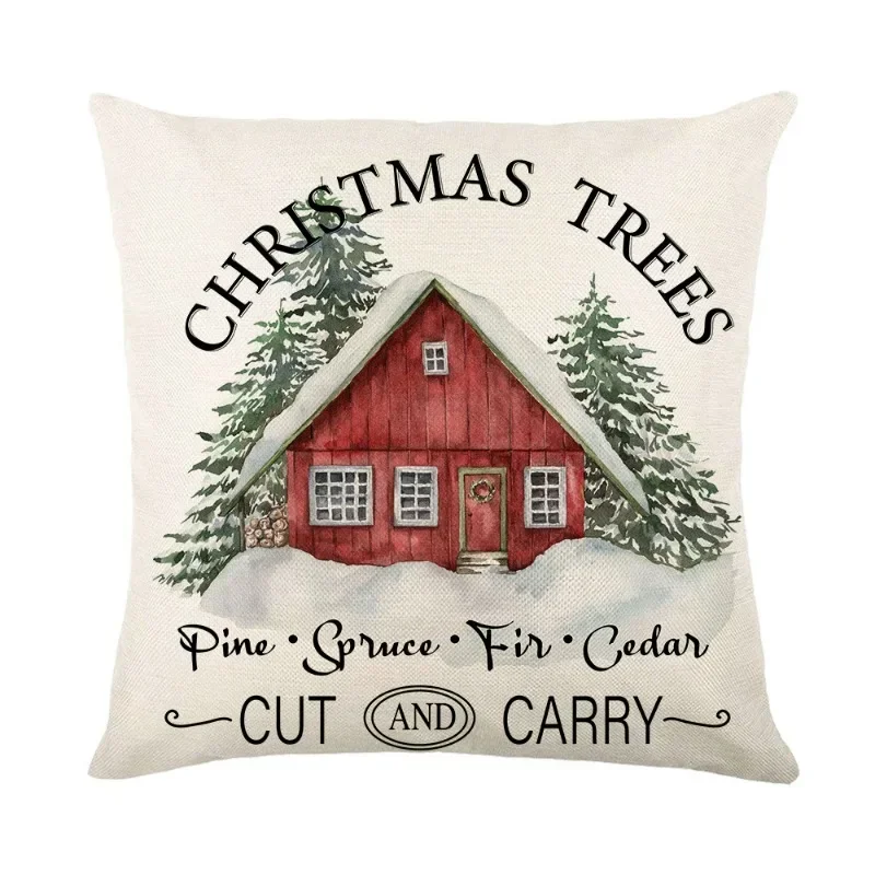 4Pcs/Set Christmas Elk Printed Pillow Cover Home Living Room Sofa Cushion Cover Cross-border Christmas Tree Elk Pillow