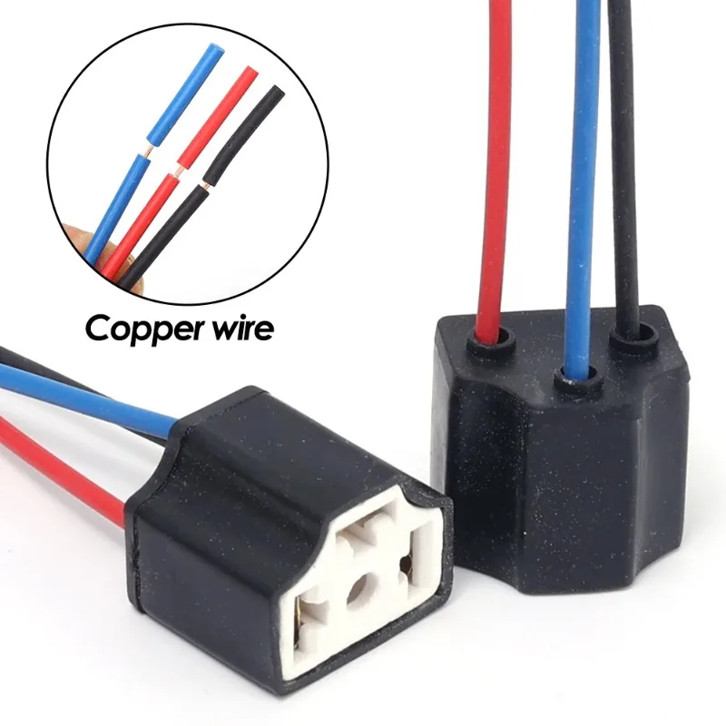 Lámpara H4 de 3 agujeros para faro de coche, cableado de alambre de cerámica, enchufe de haz de luz, accesorios de luz para coche, 2/4/6/10 piezas