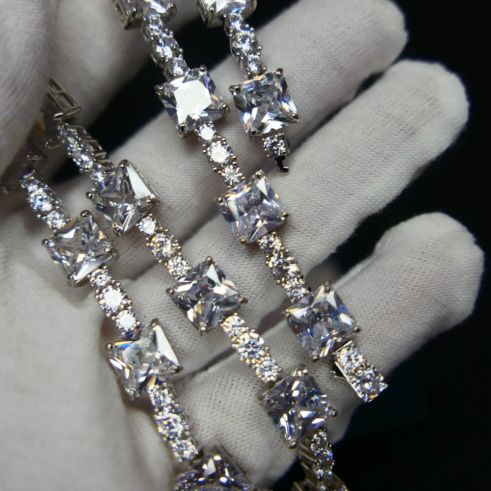 KQDANCE Sparkling Radiant Cut 20*20mm Pink High Carbon Diamond Tennis Chain Necklaces With Large Cushion Stone Women Jewelry