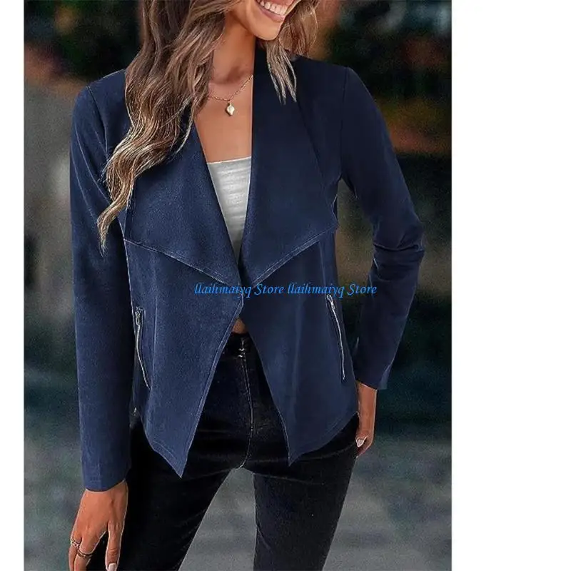 

573B Women's Faux Suede Fashion Autumn Long Sleeve Front Opening Cropped Coat
