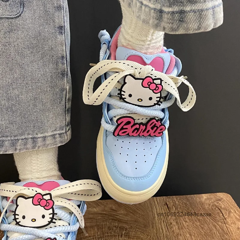 Hello Kitty Cute Dopamine Fashion Bread Shoes Women Autumn New Thick Soled Sneakers Korean Version Trend Versatile Casual Shoes