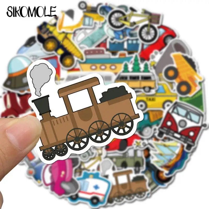 10/30/40PCS Cute Cartoon Transportation Stickers Sailing Excavator DIY Toy Car Train Helmet Laptop PS4 Guitar Decals Stickers F5