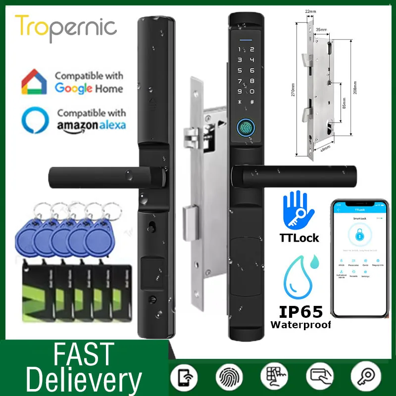 

Waterproof Sliding Door Smart Lock TTLock App Alexa Fingerprint Digital Code RFID Card Anti-Lock Aluminum Glass Electronic Lock