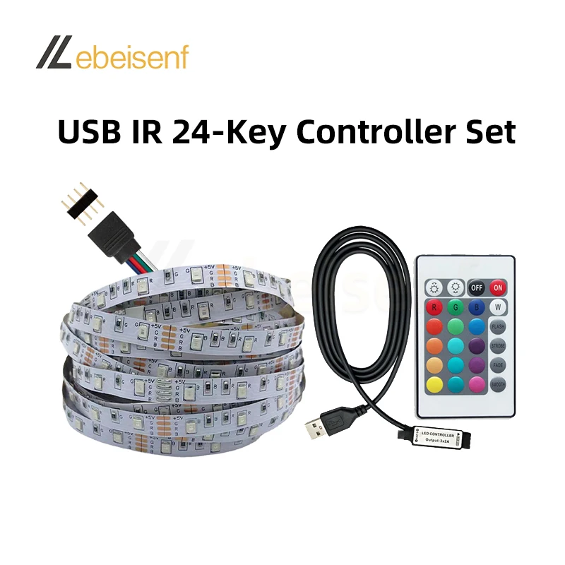 1 Kit 5V RGB LED Flexible Strip Light SMD2835 60 LEDs/m and IR or RF Wireless Remote or Bluetooth Dimmer PWM Controller USB Plug