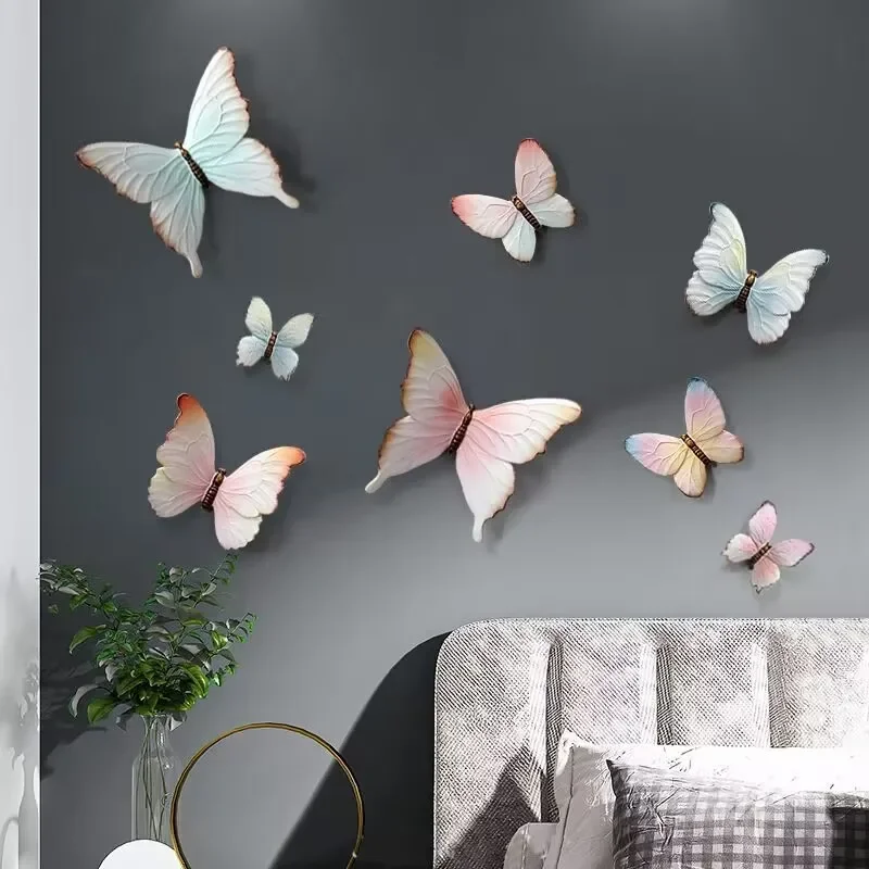 Nordic Luxury Resin Butterfly Wall Sticker Pendant Home Livingroom Porch Wall Hanging Crafts Hotel Background Wall Mural Crafts