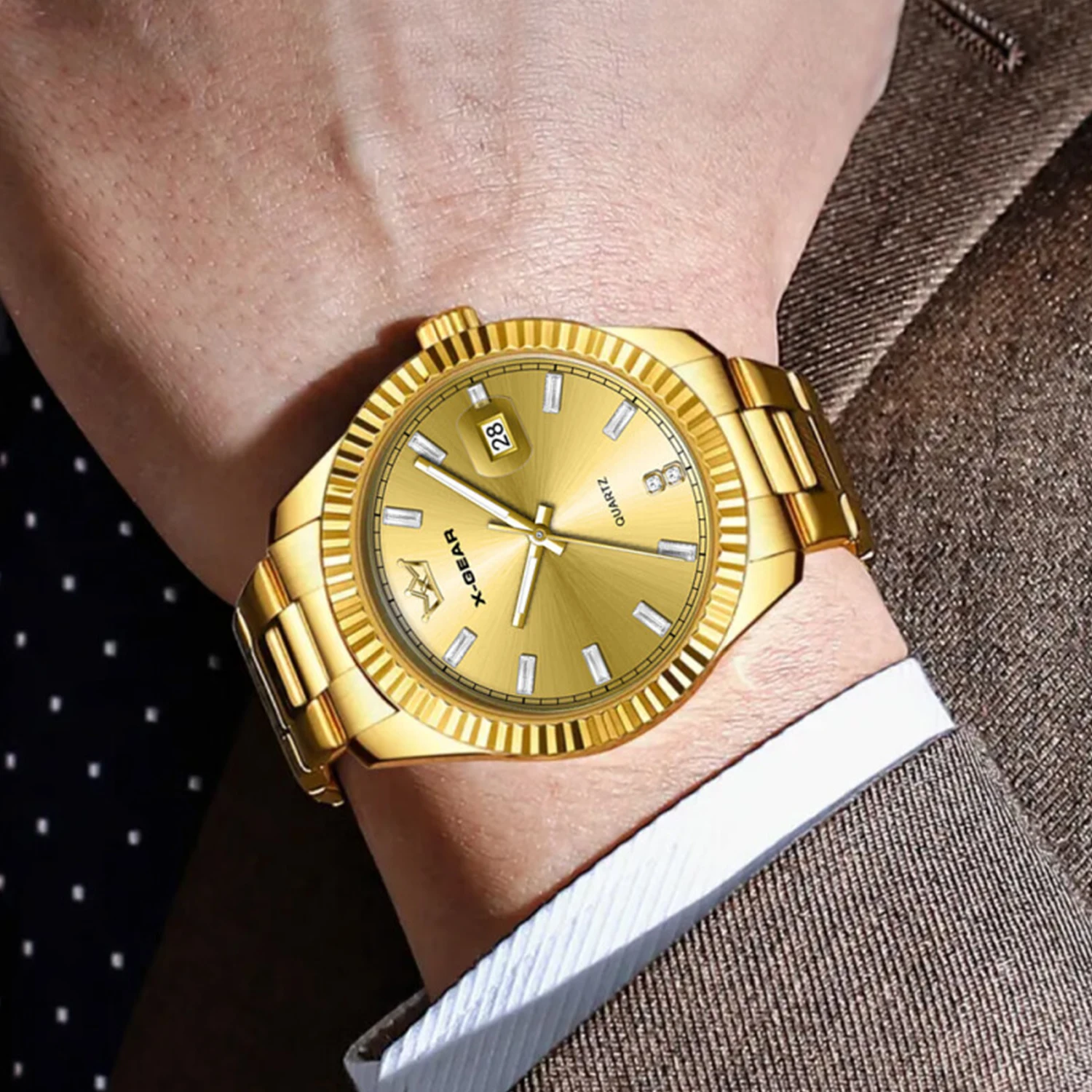 ساعة كوارتز رياضية للأعمال للرجال من X-GEAR، كلاسيكية مضيئة مقاومة للماء مع ميزة التقويم لأسلوب الحياة النشط