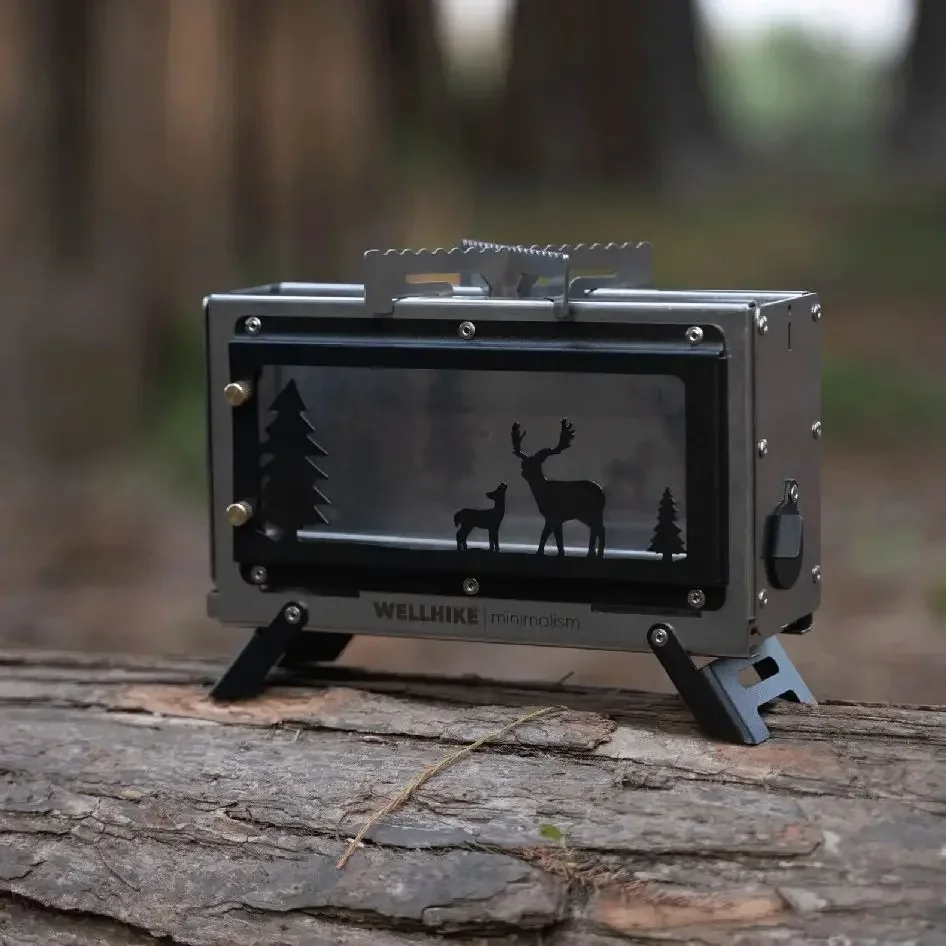 Glass Window Charcoal Burner Small Camping Heating Stove Portable Tent Firewood Stove
