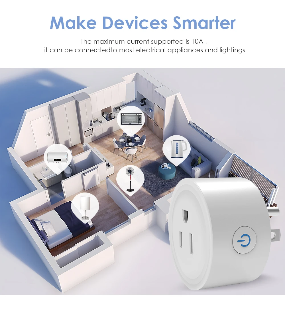 10A Tuya WiFi US Smart Plug Timing Function Smart Life Remote Control Socket Outlet Compatible With Alexa Google Home