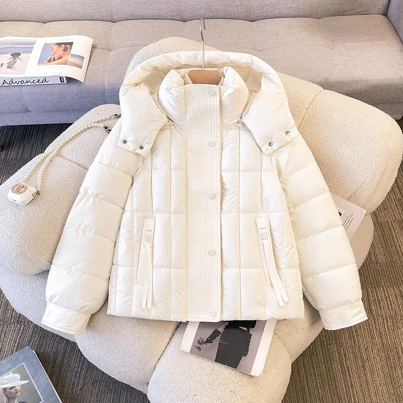 

Thiened Съемная шапка Хлопок Jaet Зимняя теплая верхняя одежда Свободная женская одежда для поездок на работу Обычная све Длинная молния Чистый цвет