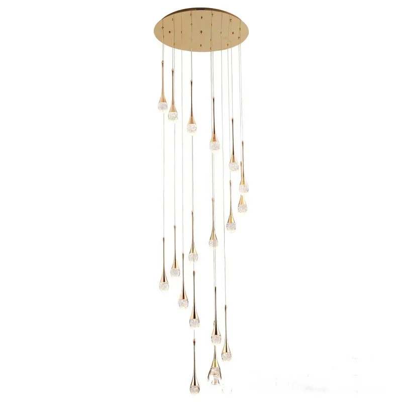 

Modern simple LED stair chandelier creative crystal duplex chandelier restaurant villa rotating staircase